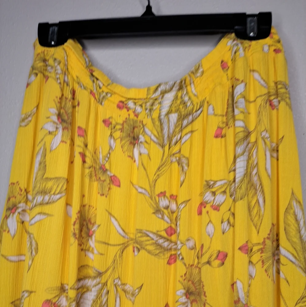 Express Yellow Floral Hi-Low Skirt Crinkle Lined Wrap Spring Boho Large - Picture 10 of 13